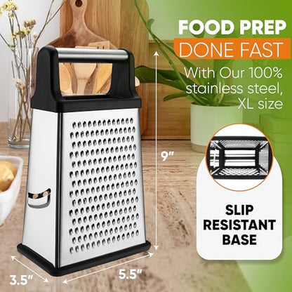 Spring Chef Stainless Steel XL Cheese Grater for Kitchen, Black - color: Black