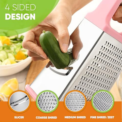 Spring Chef Stainless Steel XL Cheese Grater for Kitchen, Pink Lemonade - color: Pink Lemonade