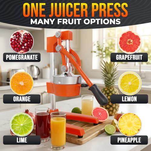 Cast Iron Juicer Hand Press, Heavy-Duty Squeezer (Orange) - color: Orange