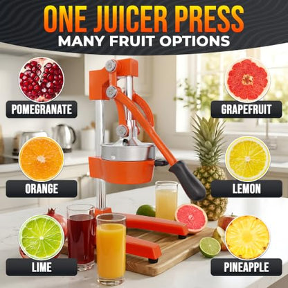Cast Iron Juicer Hand Press, Heavy-Duty Squeezer (Orange) - color: Orange