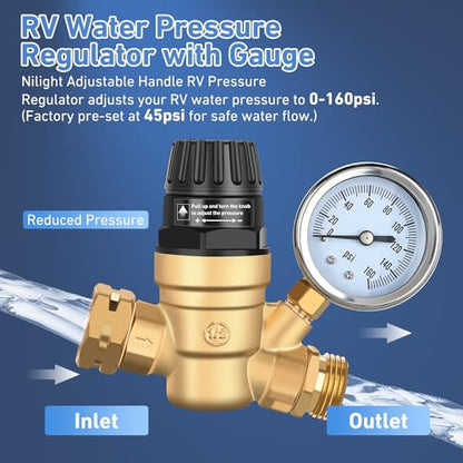 Nilight RV Water Pressure Regulator Adjustable Handle Valve with Gauge - size: Handwheel adjustment