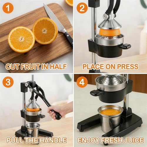 Jusfoouo Cast Iron Citrus Juicer with Stainless Steel Cup, Black - color: Black