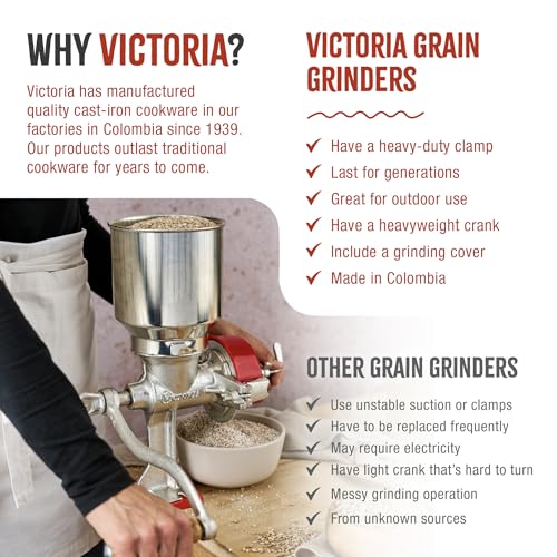 Victoria Manual Cast Iron Grain Mill 2400g with High Hopper - size: High 2400gr