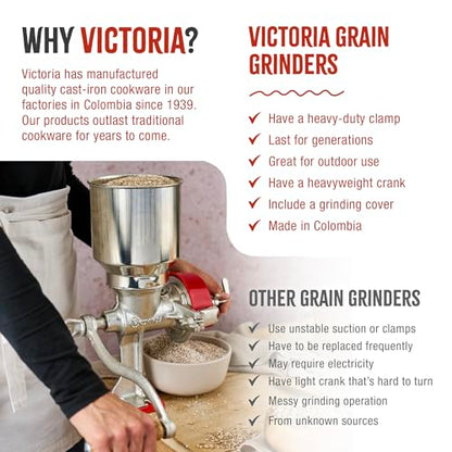 Victoria Manual Cast Iron Grain Mill 2400g with High Hopper - size: High 2400gr