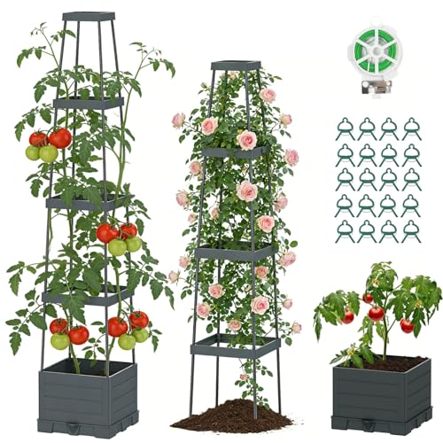 Suteck Raised Garden Bed with Trellis, Self-Watering Tomato Planter Box 1PK - size: 1 Pc