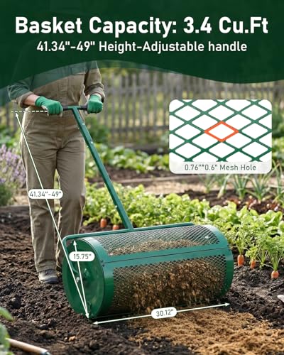 Outvita Compost Spreader, 30'' Wide, 5 Heights Adjustable, Green - color: Green, size: 30 in