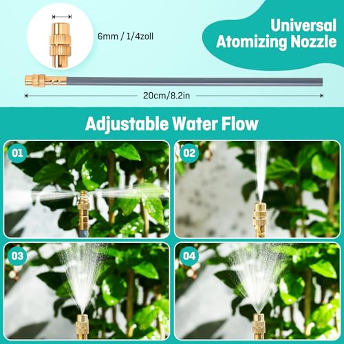 32FT Drip Irrigation System 1/4", 360° Adjustable Misting Kit for Outdoor - size: 32FT