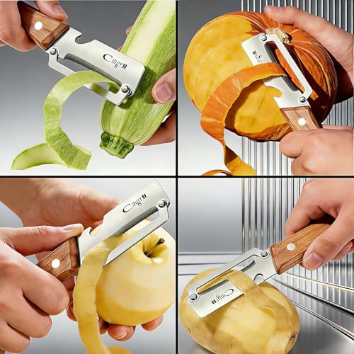 TEEVEA Vegetable Peeler, Stainless Steel Wooden Handle for Potato, Apple - color: Walnut-Silver-3