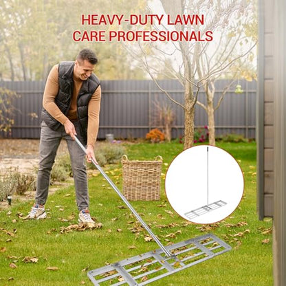 Garvee 30x10 Inch Stainless Steel Heavy Duty Lawn Leveling Rake – 72 Inch Long Handle, 180° Rotation, Topdressing and Landscape Rake for Lawns, Gardens, Farms, Golf Courses, Pastures – Easy Attachment - size: 30in