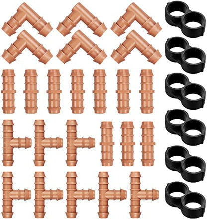 Gardrip 30 Pieces Drip Irrigation Kit：Drip Irrigation Parts for 1/2 Inch Drip Irrigation Tubing with 17mm 0.600" ID Drip Line Fittings Barbed Connectors Including 10 Couplings 8 Tees 6 Elbows 6 Plugs - color: 30 Pieces- Irrigation Fittings