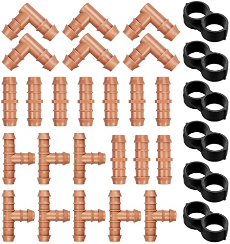 Gardrip 30 Pieces Drip Irrigation Kit：Drip Irrigation Parts for 1/2 Inch Drip Irrigation Tubing with 17mm 0.600" ID Drip Line Fittings Barbed Connectors Including 10 Couplings 8 Tees 6 Elbows 6 Plugs - color: 30 Pieces- Irrigation Fittings