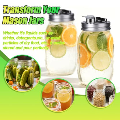 Mason Jar Pour Spout Lid Stainless Steel, Regular Mouth Pour Spout Flip Cap Lids for Mason Jars, Anticracking Leak Proof Seal Cover Airtight for Drinking Salad Dressing & Food Storing(4PCS) - style: Regular Mouth Stainless Steel Lid 4 PCS