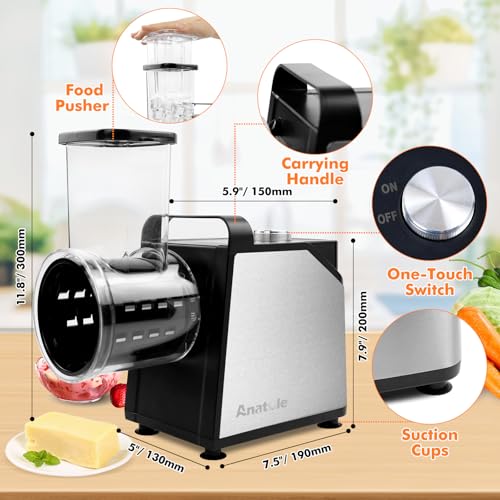 Anatole 7-In-1 Electric Cheese Grater Ice Shaver Vegetable Shredder 250W