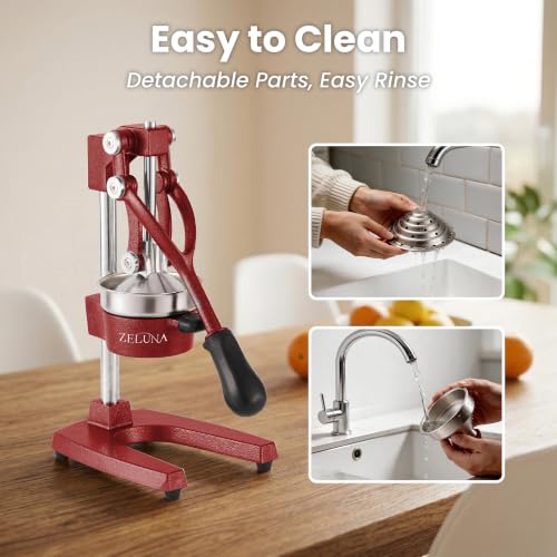 Cast Iron Manual Hand Press Juicer for Citrus & Pomegranate,Deep Red - color: Deep Red