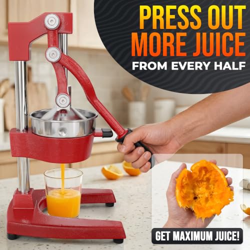 Cast Iron Juicer Hand Press, Heavy-Duty Squeezer (Red) - color: Red