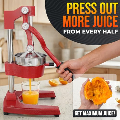 Cast Iron Juicer Hand Press, Heavy-Duty Squeezer (Red) - color: Red