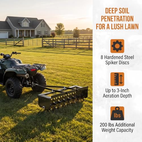 Heavy Duty Tow Behind Lawn Aerator with Steel Spike Discs for Soil