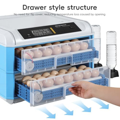 120 Egg Incubators for Hatching Eggs Large Automatic Poultry Hatcher Machine with Automatic Egg Turning Temperature Control Dual Power Supply Smart Digital Incubator for Chicken Duck Goose Quail Blue