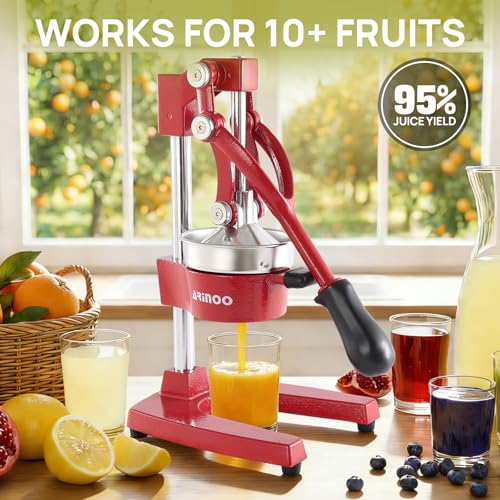 Cast Iron Juicer, Heavy Duty Manual Citrus Juicer - color: Red