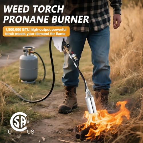 Propane Torch Weed Burner, Weed Torch with 10FT Hose, High Output 1,800,000 BTU Flame Thrower Kit with Flame Control and Adapter(Black Handle)