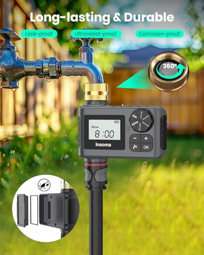 Sprinkler Timer with Brass Swivel, Programmable Water Timer for Outdoor Garden Hose, Hose Timers with Rain Delay/Manual/Auto Mode, Drip Irrigation and Lawn Watering System, 1 Outlet - size: 1 Outlet