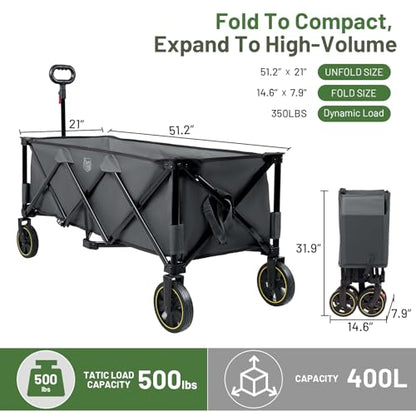Timber Ridge 51.2'' Extended Collapsible Wagon Cart with Brakes - color: Gray, size: 400L