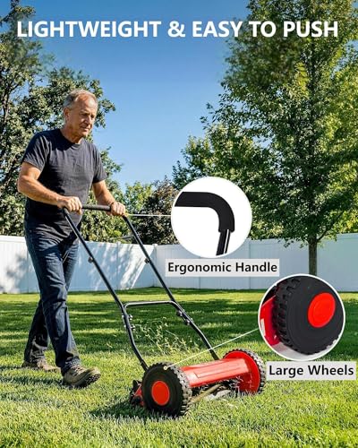 14-Inch Hand Push Reel Lawn Mower, 5-Blade Manual Push Lawnmower