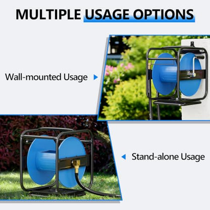SPECILITE Metal Garden Hose Reel, 360° Rotation Frame, 75-100 FT, Blue