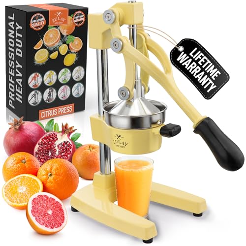 Zulay Kitchen Cast Iron Juicer - Heavy Duty Orange Juicer with Detachable Strainers for Easy Cleaning, Citrus Press for Citrus Fruits, Perfect for Bartenders, Juice Lovers & Health Enthusiasts - color: Lemon Custard, size: Original