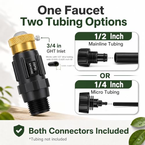 Drip Irrigation Faucet Adapter, 25 PSI, 1/2 and 1/4 in, 2-Pack - color: 2-Pack Kit