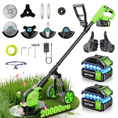 800W Brushless 4-in-1 Cordless Electric String Trimmer with Wheels, 12-Inch