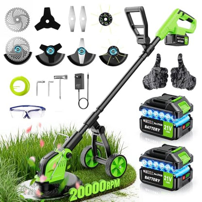 800W Brushless 4-in-1 Cordless Electric String Trimmer with Wheels, 12-Inch