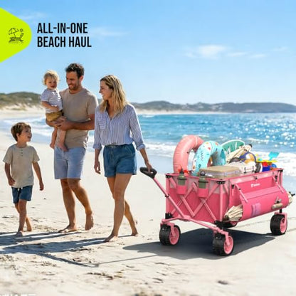 HIKEMOON 48'' Extra Large Collapsible Wagon with Big Wheels, 300L Pink - color: Pink