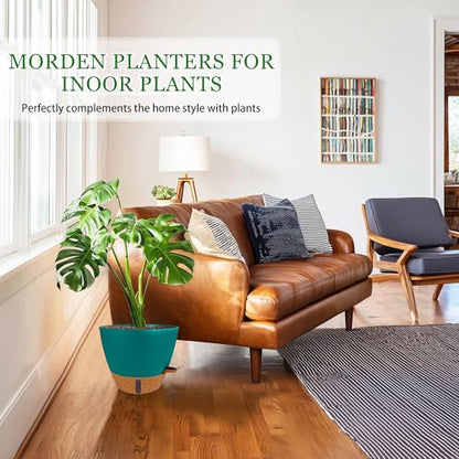 2 Pack 10 inch Plant Pots, Plastic Self Watering Planters - color: Turquoise, size: 10 inches