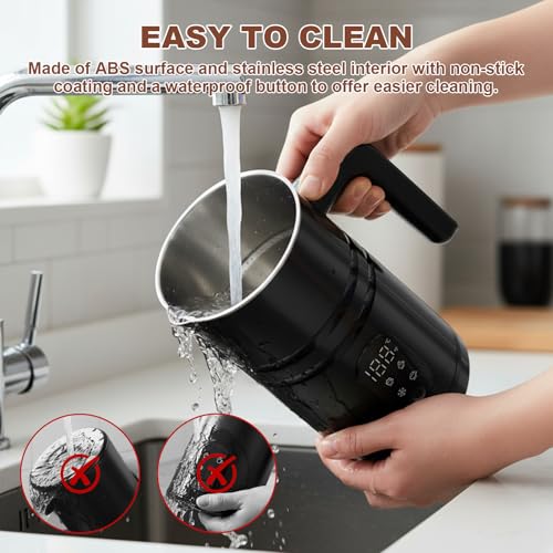 4 in 1 Electric Milk Frother, Hot & Cold Foam Maker, Digital Display, Black - color: Black-A