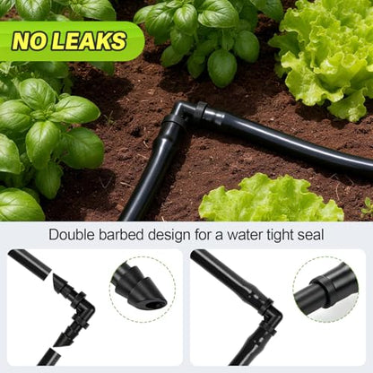 70 Pack 1/4" Drip Irrigation Elbow Fittings：1/4'' Drip Line Double Barbed 90 Degree Elbow Connectors for 1/4 Inch Irrigation Tubing Plastic Micro Fittings for Garden Drip Systems - size: 1/4" Elbow-70P