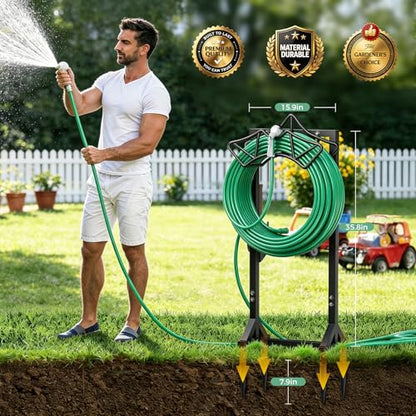 Garden Hose Holder with 2 Tool Hooks Heavy-Duty Water Hose Reel Rustproof - color: Black, size: Crown