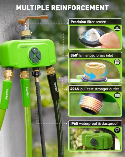 RAINPOINT WiFi Smart Sprinkler Timer, Outdoor Garden Hose Water Timer with Solid Brass Inlet & Outlet, Custom Irrigation Programs via App, Voice Control, Green