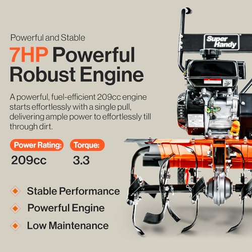 SuperHandy Tiller Cultivator, 7HP 209cc, Soil Tiller, Use Case Focus - style: Front Tine Tiller
