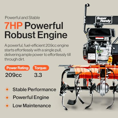 SuperHandy Tiller Cultivator, 7HP 209cc, Soil Tiller, Use Case Focus - style: Front Tine Tiller