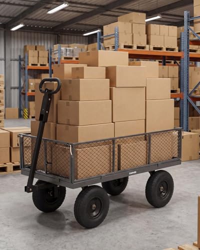 1000 Lbs Steel Garden Cart, Utility Wagon with Removable Mesh Sides-Gray - color: Gray