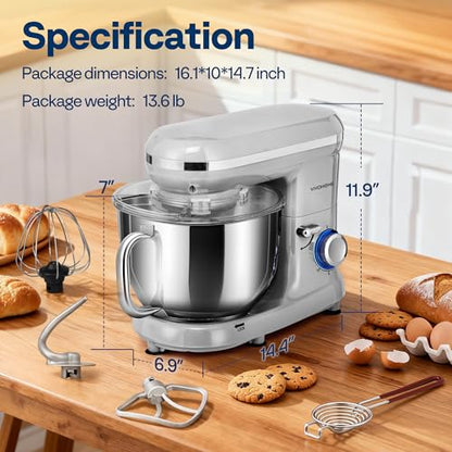 VIVOHOME Stand Mixer, 6-Quart Tilt-Head Kitchen Mixer with Bowl, Silver - color: Silver