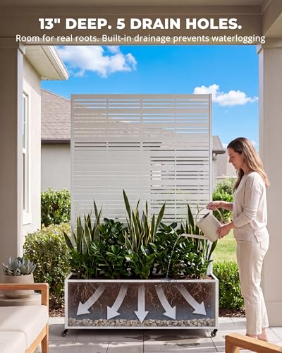 Privacy Planter Box with Trellis, 73 in Tall Metal Screen, White - color: Matte White