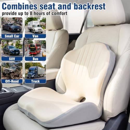 Car Seat Cushion Office Chair Cushion with Lumbar Support Pillow - color: White Gray
