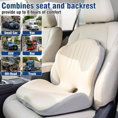 Car Seat Cushion Office Chair Cushion with Lumbar Support Pillow - color: White Gray