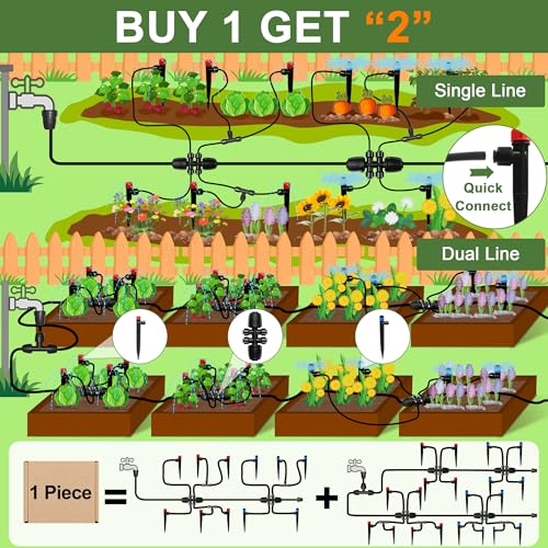 Drip Irrigation Kit for Garden, Quick-Connect Plant Watering System 250FT - size: 250FT