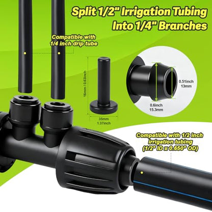 6 Pcs Barbed Tee 1/2 Inch To 1/4 Inch Irrigation Tubing Fittings, 1/2 Inch(1/2" ID x 0.65" OD) To 1/4 Inch Quick Connect Irrigation Adapter 16mm Hose Locked T Reducer To 1/4" Water Line - size: 1/2" to 1/4" Reducer-4 Way