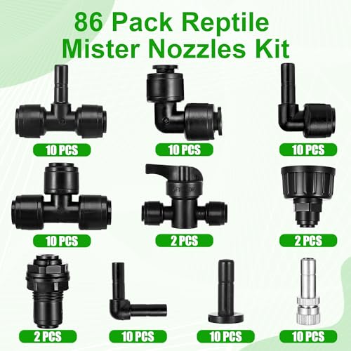 86 Pack 1/4 Reptile Mister Nozzles Kit, Reptile Misting System - size: 84 Pack Mister Nozzles Kit