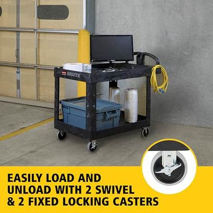 Rubbermaid Commercial Products BRUTE Heavy Duty 2-Shelf Utility/Service Cart, Medium, Lipped Shelves, Ergonomic Handle, 750 lb Capacity, Black, for Warehouse/Garage/Cleaning/Office - color: Black, size: Large, style: 2-Shelf
