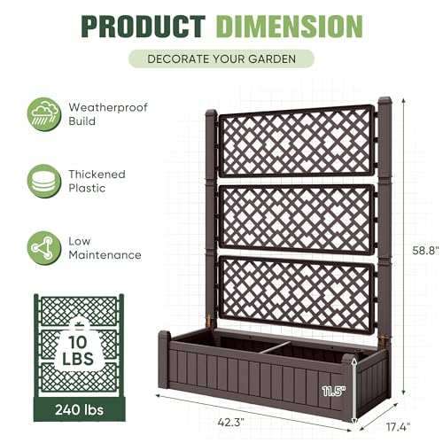 Devoko Raised Garden Bed with Trellis, Plastic Elevated Planter Box - size: Raised Bed with Trellis